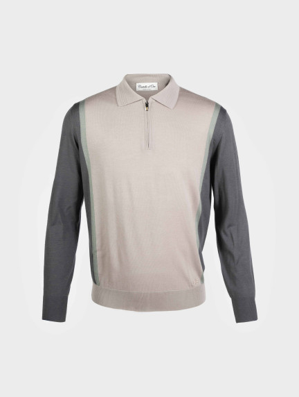 Castello d'OroBeige Polo With Grey Long Sleevesimage1088